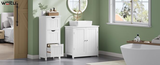 WOLTU Badezimmerschrank, Badschrank, Beistellschrank mit 3 Schubladen