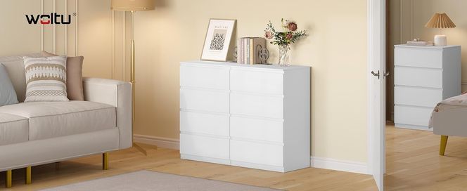 WOLTU Kommode mit 4 Schubladen, Schubladenschrank weiß, Sideboard Wohnzimmer Schlafzimmer Flur