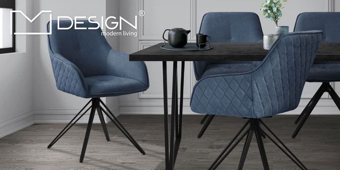 Esszimmerstuhl drehbar aus Textil Webstoff, Blau, Wohnzimmerstuhl mit Armlehne & Rückenlehne