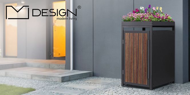 Mülltonnenbox Eiche dunkel für 1 Tonne mit integriertem Pflanzdach von ML Design