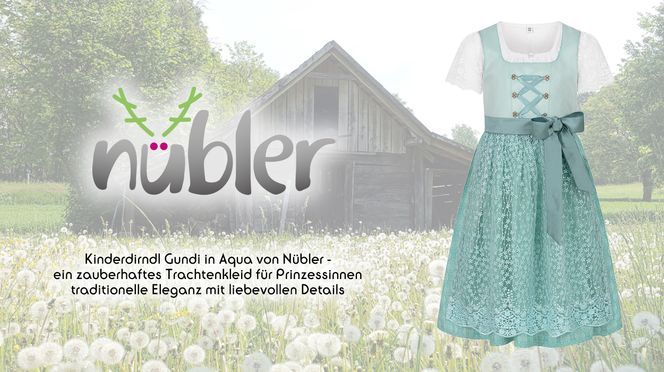 Nübler Kinderdirndl Gundi Aqua - 3-teiliges Trachten Set Mit Bluse Und Schürze