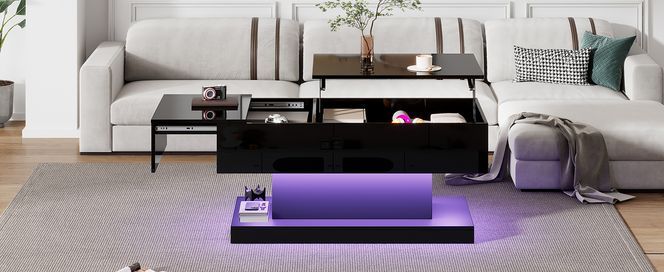 LONELYO LED-Couchtisch Hochglanz - Mit RGB-Beleuchtung & 2 Schubladen