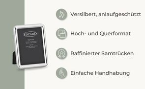 EDZARD Bilderrahmen Como 10x15 Cm – Versilbert, Anlaufgeschützt, Mit Samtrücken