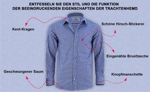 Herrenhemd mit Hirschstickerei, Brusttasche & Kentkragen