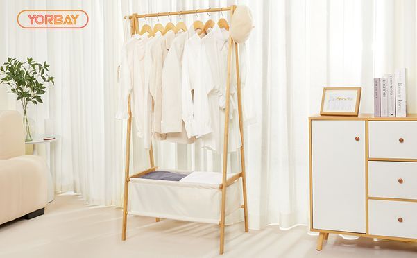 Garderobenständer Bambus mit Aufbewahrungsbox, Klappbar