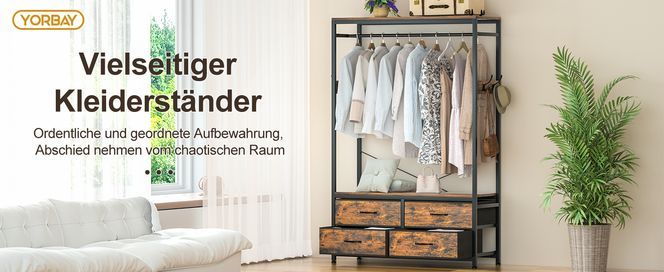 Drumm Kleiderständer Mit Schuhregal – 40 X 110 X 150 Cm, Metall, Zweistöckige Schuhablage, Rutschfeste Enden, Einfach Aufzubauen