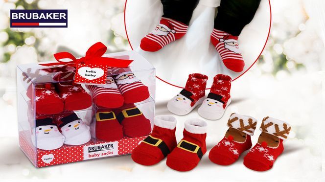 BRUBAKER Socken Babysocken für Jungen und Mädchen 0-12 Monate (4-Paar,  Baumwollsocken mit Weihnachts-Motiven) Baby Geschenkset für Neugeborene in  Geschenkverpackung mit Schleife