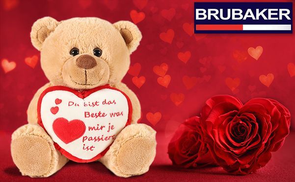 Matches21 Teddybär Mit Herz – 25 Cm, Hellbraun, Spruch ‚Du Bist Das Beste…‘ – Geschenk Für Freundin, Partner, Valentinstag