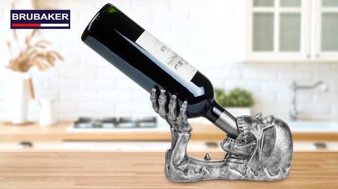 Dekorativer und schauriger Wein-Flaschenhalter „Durstiger Totenkopf“