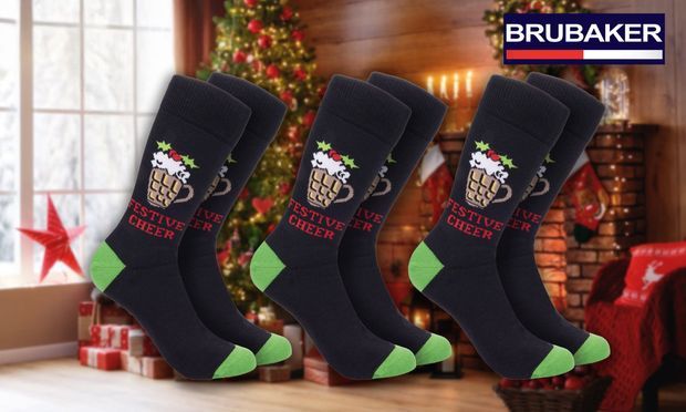 6 Paar Herren Weihnachtssocken - Lustige Motive Baumwolle Größe 43-46