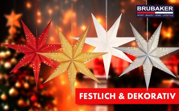 BRUBAKER Dekostern 3D Weihnachtsstern zum Aufhngen - Fenster Papierstern  mit E14 Fassung, 1 St., 60 cm Deko Adventsstern - Weihnachten Leuchtstern  mit 3,5 m Kabel