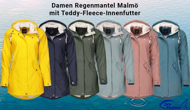 Dry Fashion Regenmantel Damen Regenjacke Malmö Kapuze und Teddyfleece -  wind- und wasserdicht