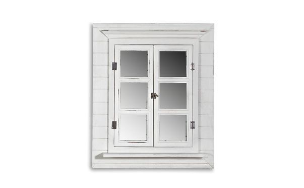 Wandspiegel mit Fensterläden 64x54cm Shabby Chic Weiß Spiegelfenster mit Ablage Hängespiegel mit Fen