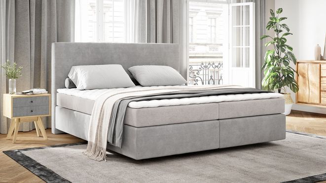 DELIFE Boxspringbett Dream-Well, Mikrofaser Beige 160x200 cm mit Matratze und Topper