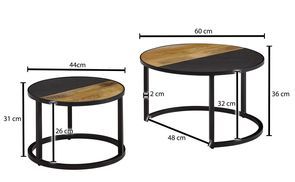 FineBuy Couchtisch 2er Set Massivholz - Nierenform Retro Design