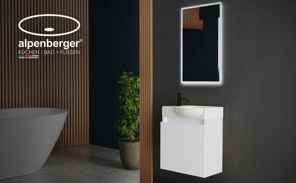 PLATZSPARENDES GÄSTE WC MÖBEL SET: WC WASCHBECKEN MIT UNTERSCHRANK UND SPIEGEL