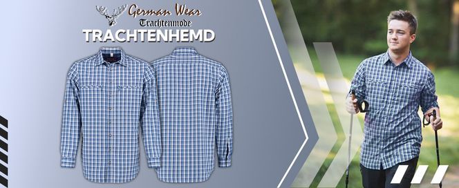 Trachtenhemd Langarm Hemd Regular Fit Haifischkragen Krempelarm für Herren