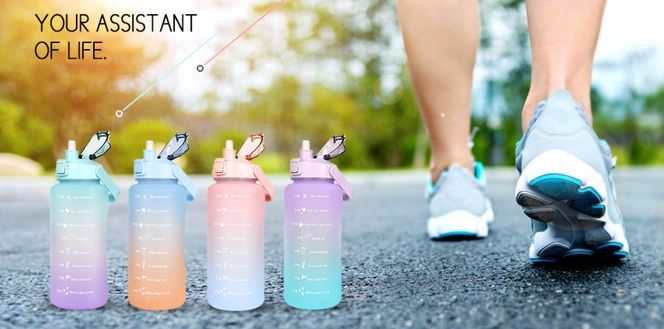 Houbos Wasserflasche, 2 Liter Motivations-Trinkflasche, BPA-freie  Wasserflasche mit Strohhalm, mit Zeitmarker-Verschlussabdeckung,  auslaufsicher, für