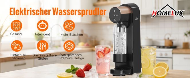 HOMELUX Wassersprudler Elektrisch Sprudelwasser Maschine Mit 1 PET-Flasche 3-Gang-Automatik, (set, 1 x Sprudelwasser Maschine,1 x PET-Flasche), 3-Gang schwach/mittel/stark,Touchscreen-Bedienung, Kindersicherung