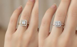 Eleganter Diamantring in Gelbgold und Weißgold getragen