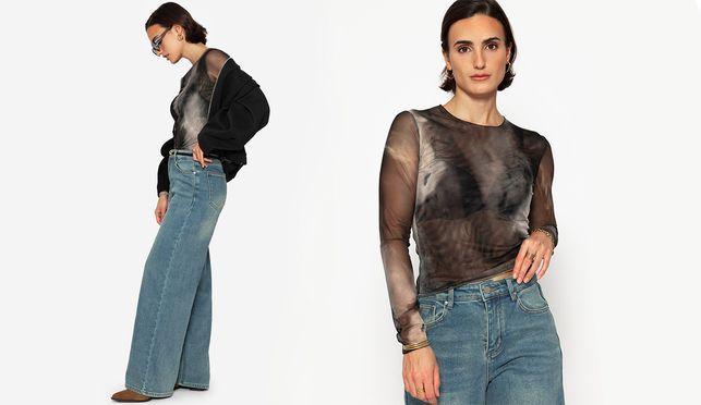 Elegantes Langarmshirt mit Mesh Print