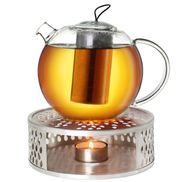 Creano Teekanne Creano Teekanne aus Glas 1,5l Jumbo + ein Stövchen aus  Edelstahl, (Set), Mit Silikonschlaufe