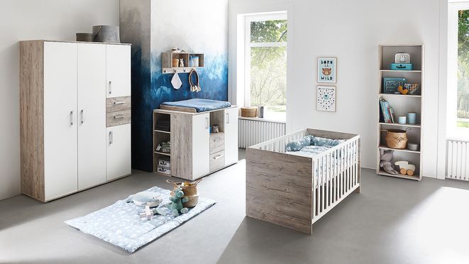 Babyzimmer Bente 7 teiliges Kinderzimmer Komplett Set in Eiche Sand und Weiß