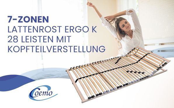 Lattenrost ERGO mit Kopfverstellung zur Selbstmontage mit 28 Leisten und Härtegradverstellung