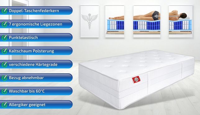Premium Doppel Taschenfederkernmatratze mit exklusivem Boxspring Gefühl