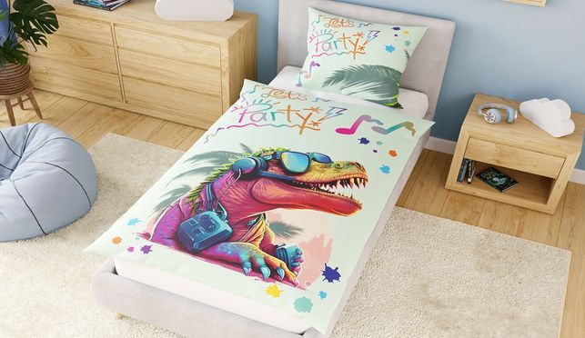 Leuchtende Bettwäsche Dinosaurier mit 10 Spielideen für die Rückseite