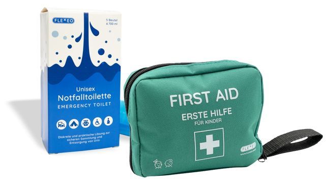 Praktisches Duo: Erste Hilfe Set Kinder (47 Teile) & Pinkelbeutel für unterwegs, 5 Stk. 