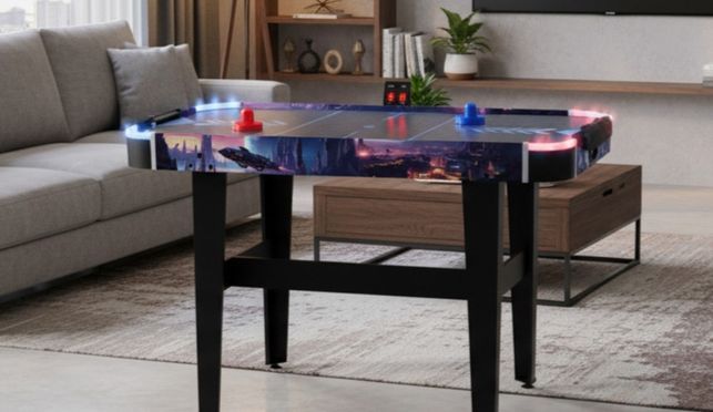LED Lichteffekte an den Tischecken, den Pucks und Pushern