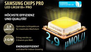 Samsung +Pro LED Chips 1000W –Bis 3G/W bei 2,9 µmol/J