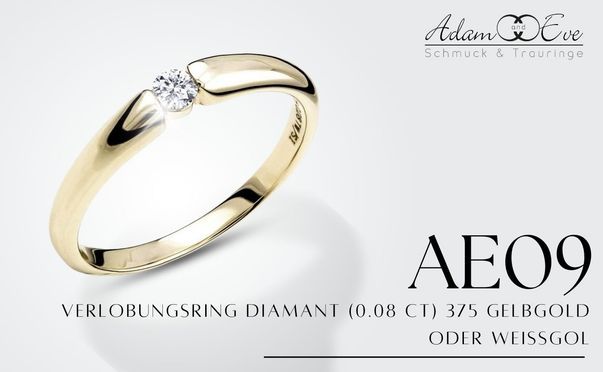 Verlobungsring AE09 Diamant in 375 Gelb oder Weißgold