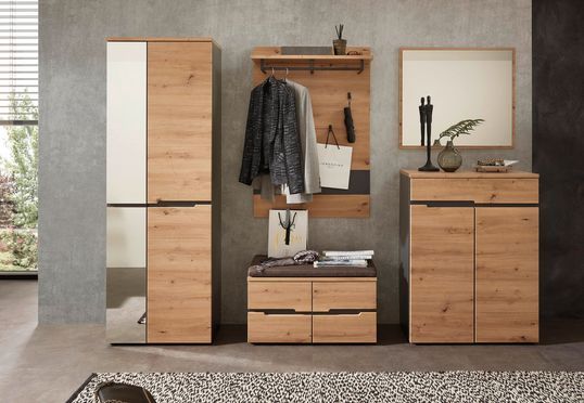 Elegantes Design in Artisan Eiche MDF Absetzung Graphit: Das Melbourne Garderoben-Set