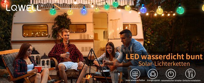 Solar Lichterkette Für Draußen – 30 LED Kristallkugeln, 6,5 M, 8 Modi, IP65 Wasserdicht, Für Garten, Balkon, Weihnachten