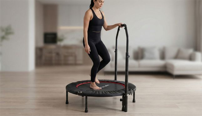 DH FitLife Trampolín Plegable De Fitness De 128 Cm – Silencioso Y Sin Instalación Con Gomas Premontadas, Ajustable De 3 Niveles, Para Interior Y Exterior, Máximo 150 Kg