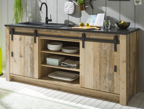 Stove kitchen cabinet with sliding doors