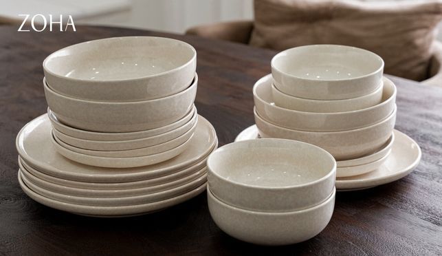 Zoha Geschirr-Set Roma 24 - teiliges Geschirrset in Beige (24-tlg), 6 ...