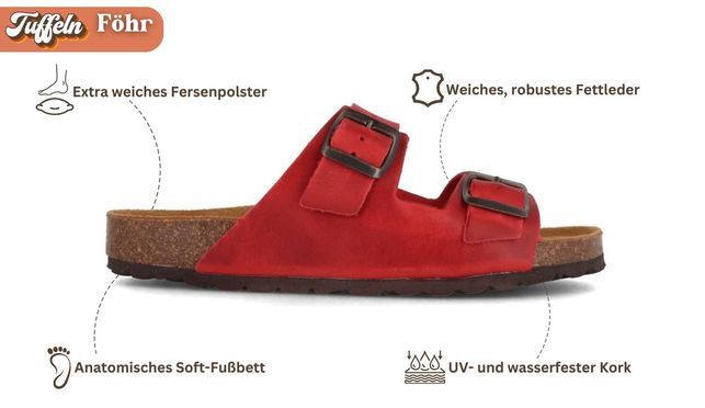 Tuffeln Leder-Sandalen 'Föhr' mit Korkfußbett Zweischnaller