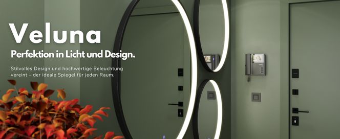 Planetmöbel VELUNA Badkamer wandspiegel rond met verlichting 60x60 cm, Badkamerspiegel met touchdimmer, 3 verlichtingsniveaus, Spiegel met lijst