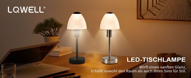 LQWELL Tischlampe & Nachttischlampe, USB Wiederaufladbar