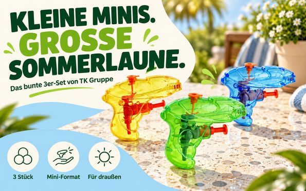 TK Gruppe Timo Klingler Water Pistol Set of 3 – Water Spray Gun Small Mini Water for Children as Party Bags, Children's Birthday, Giveaway