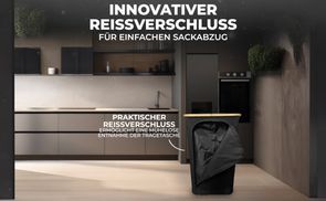 Mit robustem Reißverschlusssystem für fixe Beutelentnahme