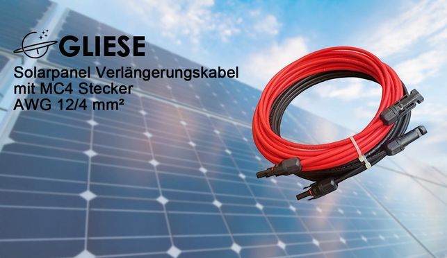 Solarkabel Verlängerungskabel 4mm² mit Solarsteckern rot/schwarz 1 - 50m