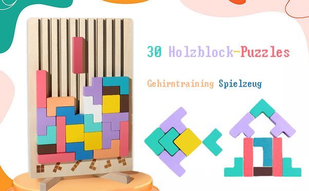 Tetris Holzspiel - Buntes Stapelpuzzle Mit 42 Blöcken & 10 Karten, Lernspielzeug Ab 3 Jahren