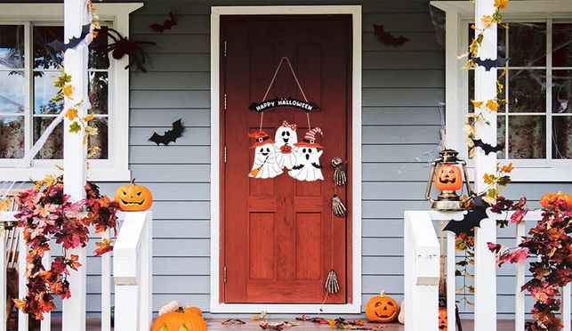 Halloween Türschild Aus Holz - Kürbis & Maus Design Für Haustür