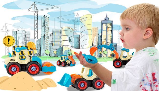 4-in-1 Bagger Spielzeug Set – Zerlegbare Baufahrzeuge Mit Schraubendreher Für Kinder Ab 3 Jahren | Lernspielzeug