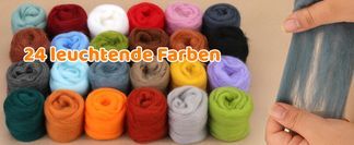 24 colors of needle felted wool with felt pad for projects