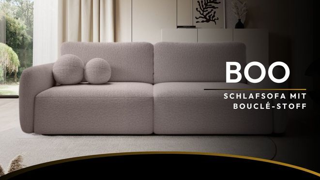 Elegantes BOO Schlafsofa mit weichem Bouclé Stoff für Stil & Komfort